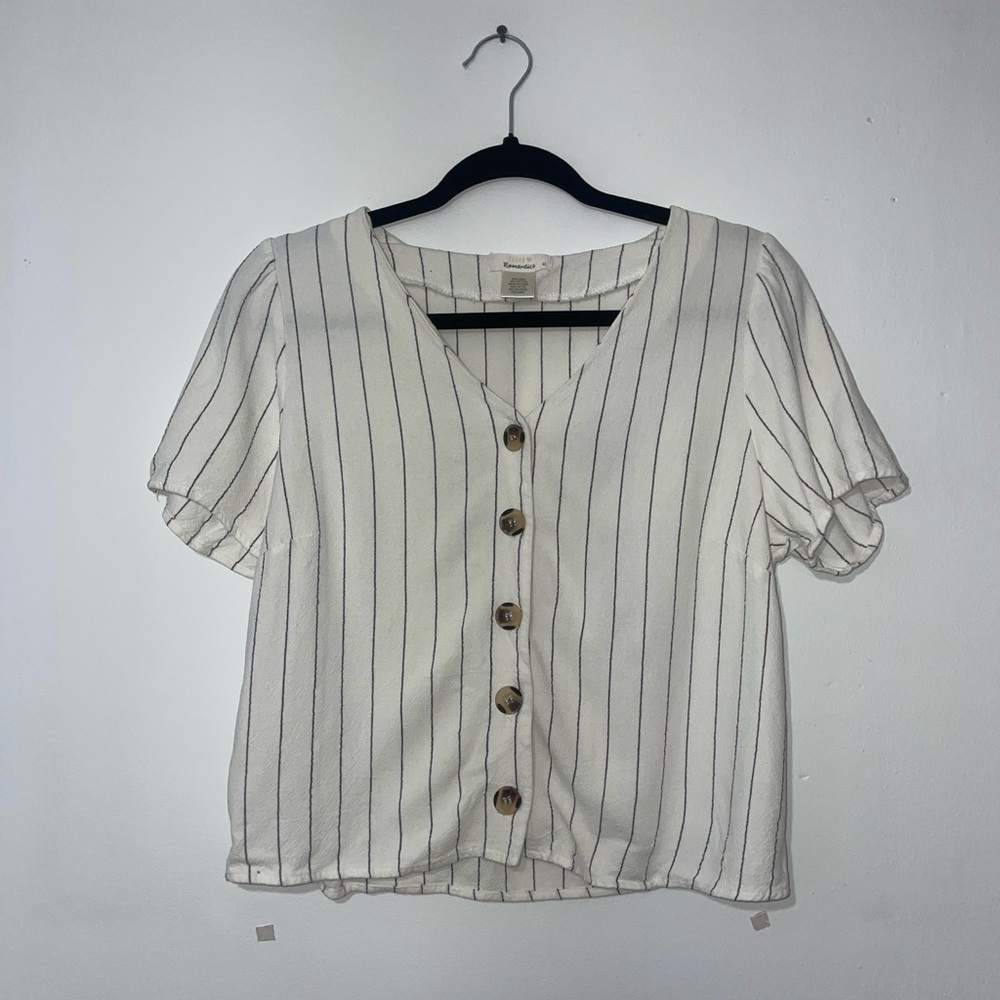 URBAN Romantics White and Black Striped Button-Down Shirt